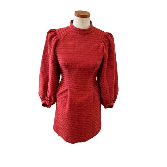 MOUSSY Vintage high neck puff sleeve dress burnt orange - Picture 1 of 7
